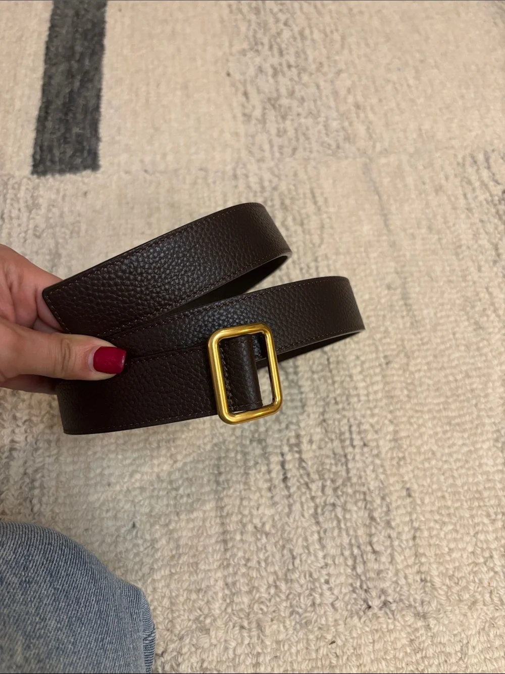 The Row Dark Brown Pebbled Leather Belt Gold Buckle - Picture 1 of 3